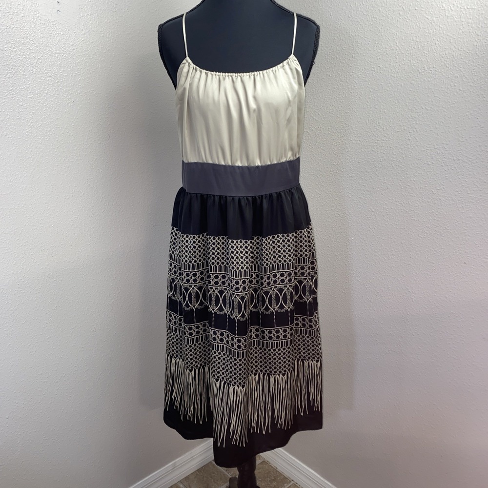 Old Navy Maxi Cami Slip Dress Woman's L Black & Cream Geometric Minimalist Y2K